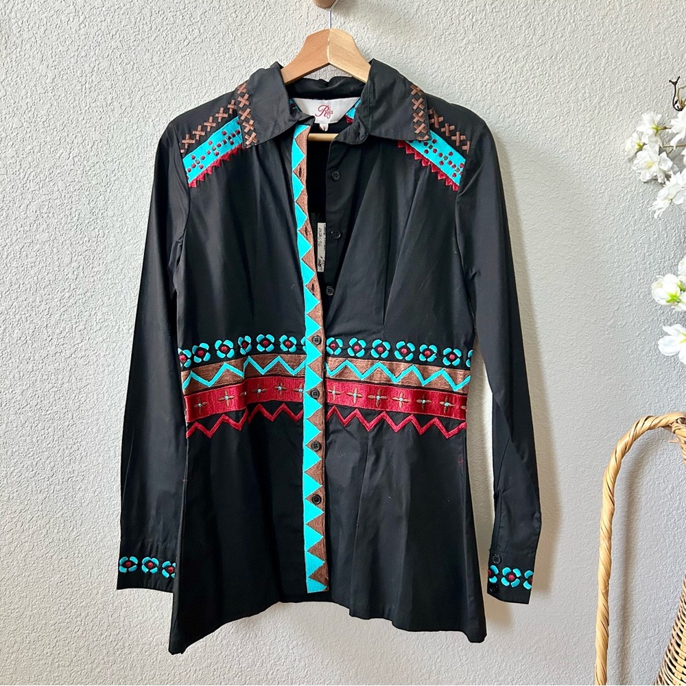 NEW Roja Black Embroidered Western Shirt Size Small Long Sleeve Button Front